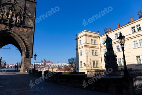 Preview: Autumn Colorful Prague Lesser Town With Gothic Castle Above River Vltava In The Sunny Day, Czech