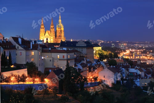 Preview: The View On Bright Prague With Gothic Castle In The Night, Czech Republic