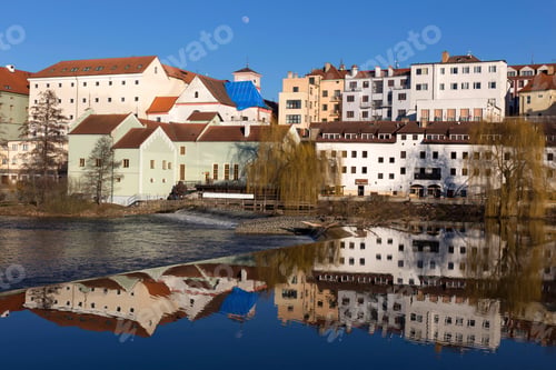 Preview: Sunny Winter Royal Medieval Town Pisek Above The River Otava, Czech Republic