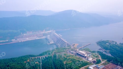 Preview: Krasnoyarsk Hydroelectric Power Station On The Yenisei River. Russia, From Dron