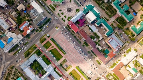 Preview: Russia, Ulan-Ude. Theater Square Named After Lhasaran Linhovoin, From Drone, Head Over Shot