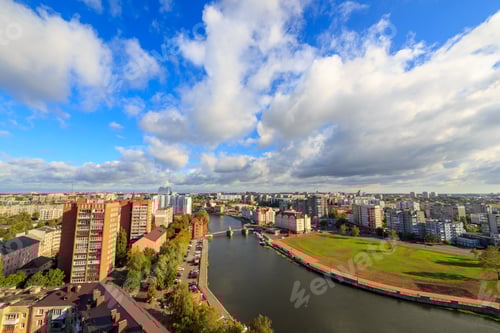 Preview: Cloudy Weather In Kaliningrad. River Pregolya, Embankment Of The Fish Village And The Jubilee