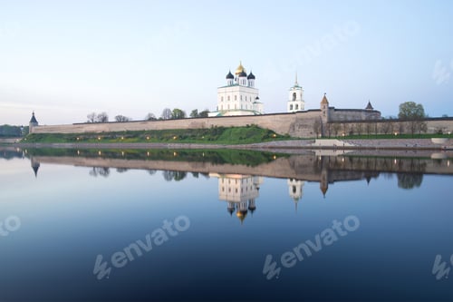 Preview: Pskov Kremlin In The May Twilight. The View From The Side Of The Velikaya River. Russia