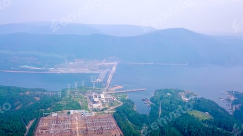 Preview: Krasnoyarsk Hydroelectric Power Station On The Yenisei River. Russia, From Dron