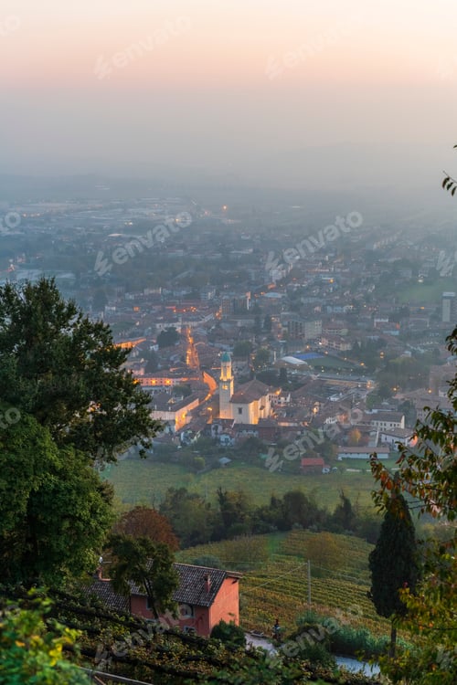 Preview: Sunset From The Cormons Hill. Among Fog, Vineyards And Fiery Colors. Italy