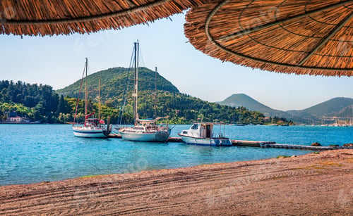Preview: Attractive Spring View Of Port Nydri. Splendid Morning Seascape Of Ionian Sea. Stunning Outdoor