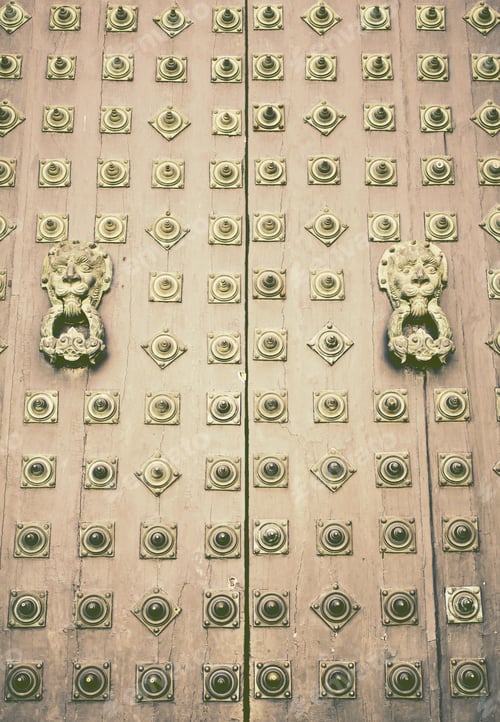 Preview: Door Handle Of Steel And Iron, And Gothic Architectural Structure