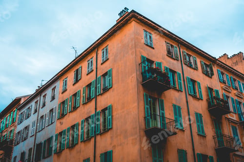 Preview: Historical Old Apartment Houses With Green Windows