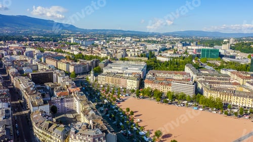 Preview: Geneva, Switzerland. Flight Over The Central Part Of The City. Plen De Plenpale Square, Aerial View
