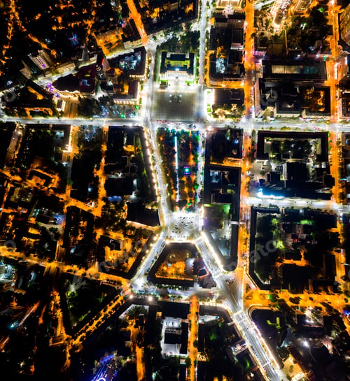 Preview: Voronezh, Russia. Lenin Square And Koltsovsky Square. Night Panorama Of The City Of Voronezh From