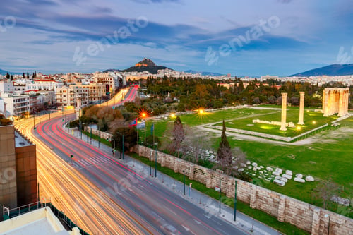 Preview: Aerial View Of The City In The Night Illumination. Athens. Greece. Lycabettus.