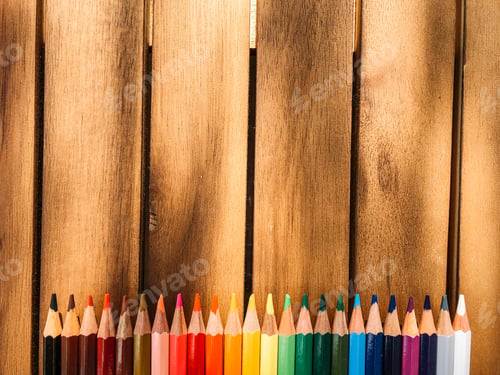 Preview: Exhibition Of Colored Pens On Cheerful Background.