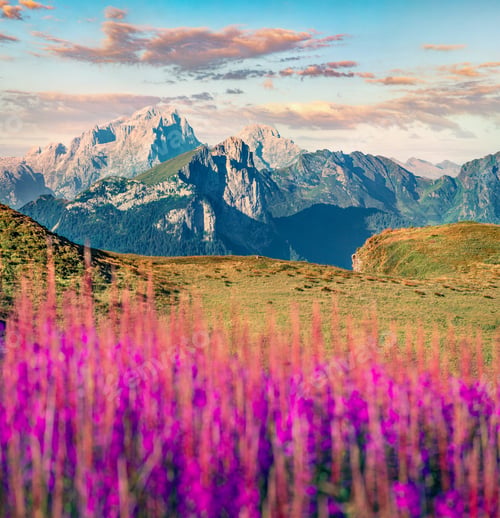 Preview: Marvelous Morning View Of Col Di Lana Mountain Range From Giau Pass. Picturesque Summer Scene Of