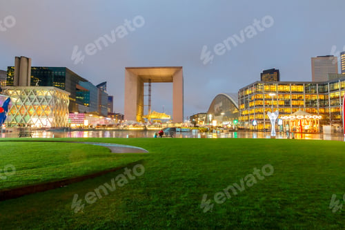 Preview: La Defense, Paris. Skyscrapers In The Modern Part Of Paris-La Defense At Night.