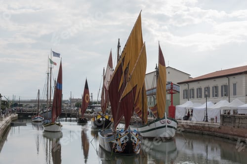 Preview: Historical Boats In The Canal Harbor Of Cesenatico. Romagna Coast