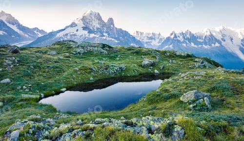 Preview: Nice Summer View Of The Lac Blanc Lake With Mont Blanc (Monte Bianco) On Background, Chamonix