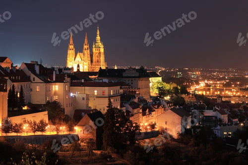 Preview: The View On Prague With Gothic Castle In The Night, Czech Republic