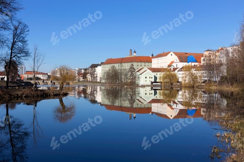 Preview: Sunny Winter Royal Medieval Town Pisek Above The River Otava, Czech Republic