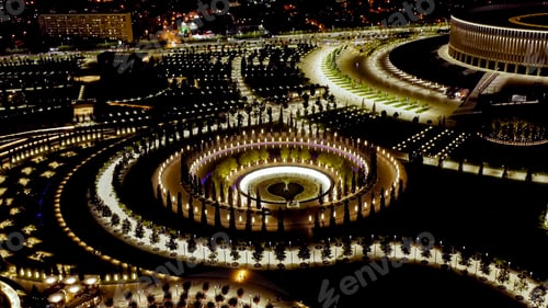 Preview: Krasnodar, Russia. Public Park - Krasnodar. Flying Over The Park At Night, Aerial View