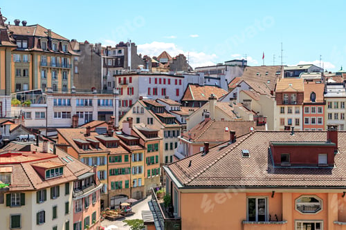Preview: Lausanne, Switzerland. Roofs Of Houses In The Historical Part Of The City