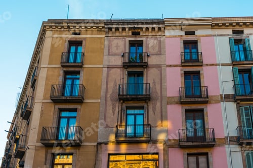 Preview: Old Brown, Orange, Pink And Green Row Houses