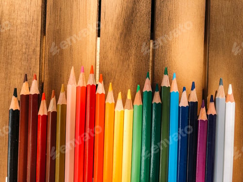 Preview: Exhibition Of Colored Pens On Cheerful Background.