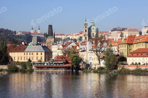 Preview: Autumn Prague St. Nicholas' Cathedral Above River Vltava, Czech Republic