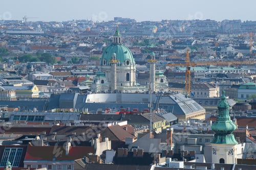 Preview: Dome Of Catholic Church Karlskirkhe In A City Landscape. Vienna, Austria