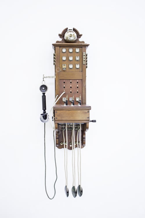Preview: Old Telephone Hanging On Wall Pegs, Communication