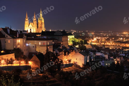 Preview: The View On Bright Prague With Gothic Castle In The Night, Czech Republic