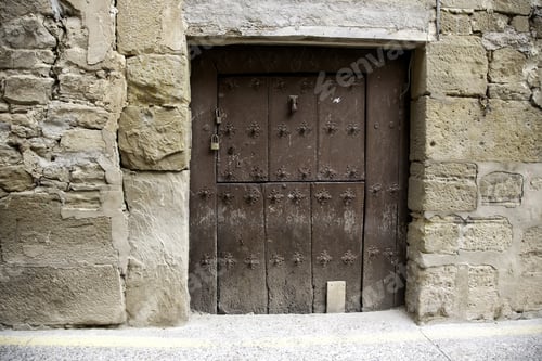 Preview: Old Abandoned Wooden Door, Security Detail And Ruin