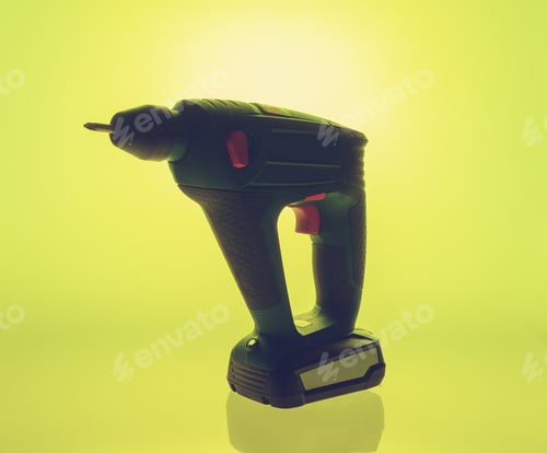 Preview: Cordless Drill Power Tool Against Yellow Background
