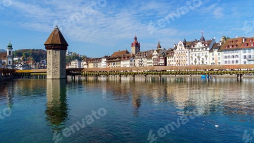 Preview: Chapel Wooden Bridge (Xiv C.) Or Kapellbrucke Across The Reuss River With Paintings Of Xvii C