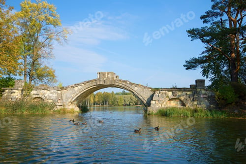 Preview: Humpbacked Bridge On The White Lake On A Sunny September Day. Gatchina Palace Park, Russia