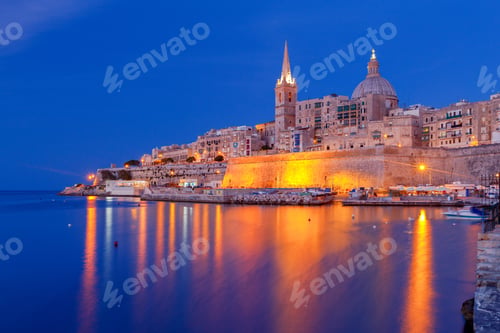Preview: Valletta. Mediterranean Harbor At Night.