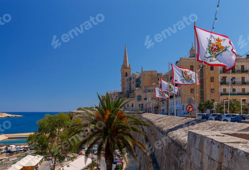 Preview: Valletta. City Embankment On A Sunny Day.