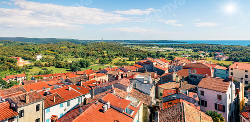 Preview: Aerial View Of Vrsar (Orsera) Town. Colorful Spring Cityscape Of Croatia, Europe. Traveling Concept