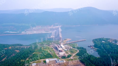 Preview: Krasnoyarsk Hydroelectric Power Station On The Yenisei River. Russia, From Dron