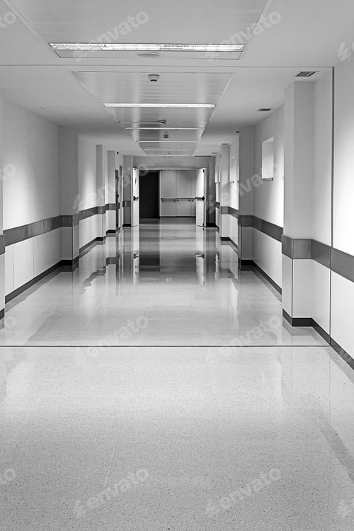 Preview: Empty Hospital Hall With White Walls, Medicine
