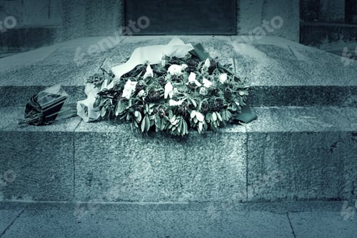 Preview: Cement Tombstone With Flowers In Old Cemetery, Religion
