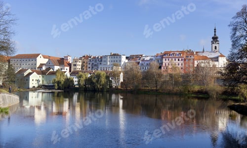 Preview: Winter Colorful Royal Medieval Town Pisek Above The River Otava, Czech Republic