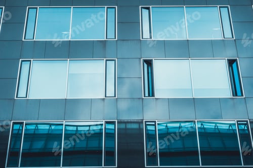 Preview: Detailed View Of Glass Facade With Blue Windows
