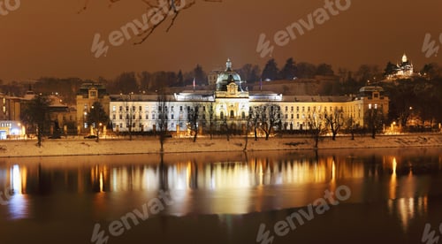 Preview: The View On The Night Snowy Prague Office Of Government Above River Vltava