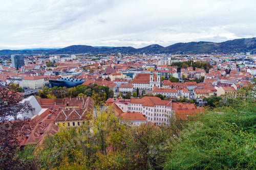 Preview: Aerial Panoramic View Of City From Schlossberg Hill, Graz, Austria