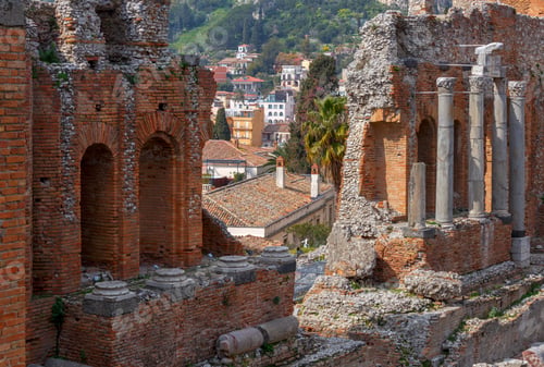 Preview: View Of The Old Roman Theater On A Sunny Day. Taormina. Sicily. Italy.