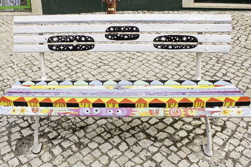 Preview: Wooden Bench In Urban Street Colors, Decoration