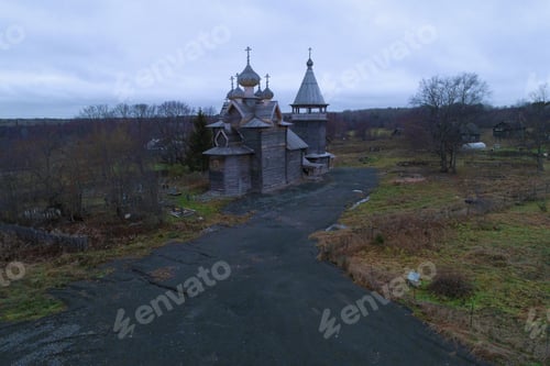 Preview: View Of The Ancient Wooden Church Of Dmitry Solunsky On A November Cloudy Evening (Shot From A