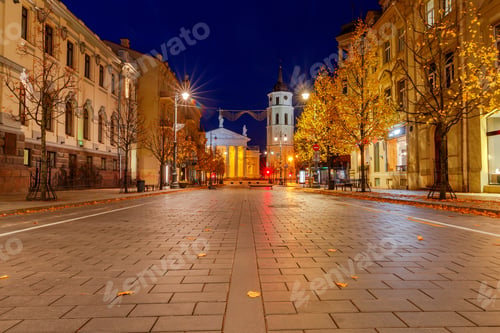 Preview: Gedimin Avenue In Night Lighting. Lithuania. Vilnius