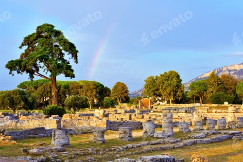 Preview: Paestum Capaccio Italy The Ancient Ruins Of Remains Of Religious Buildings Of The Ancient Greek