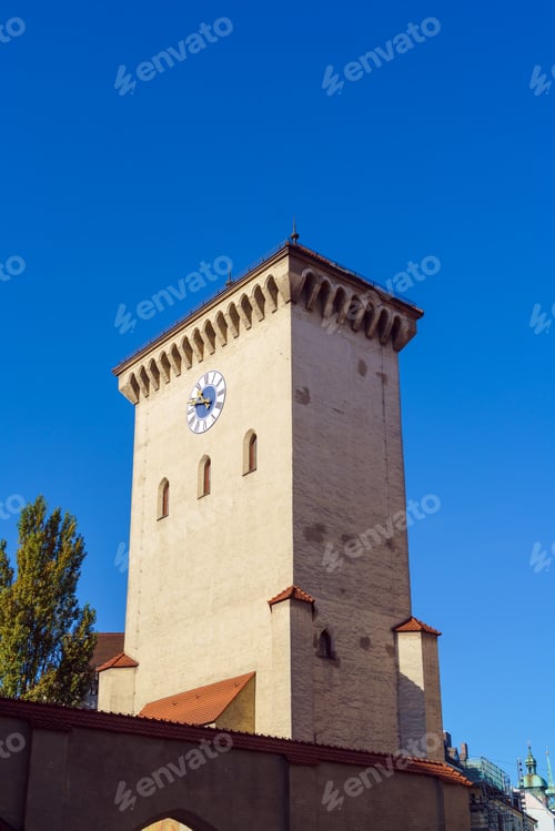 Preview: Tower With A Clock In The Center Of The Old City, Munich, Germany
